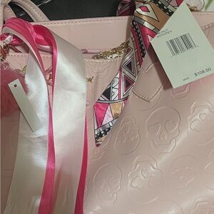 Betsey Johnson Pink Skull Embossed Tote
